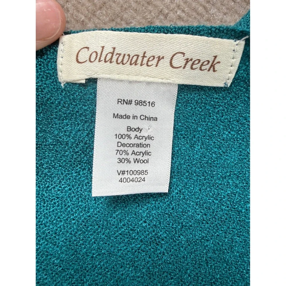 Coldwater Creek Teal Blue Floral Paisley Needle Felted Wrap Scarf Fringe Trim